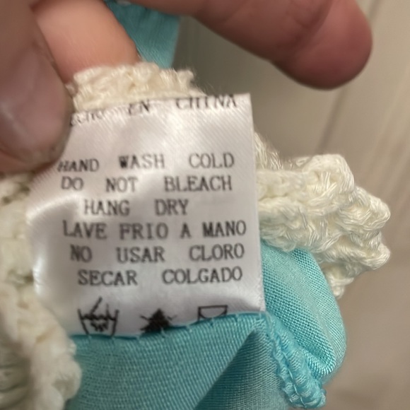 EUC Zenobia Stunning Turquoise & Cream Macrame 3/4 Sleeve Blouse, Sz 2x - Picture 7 of 7